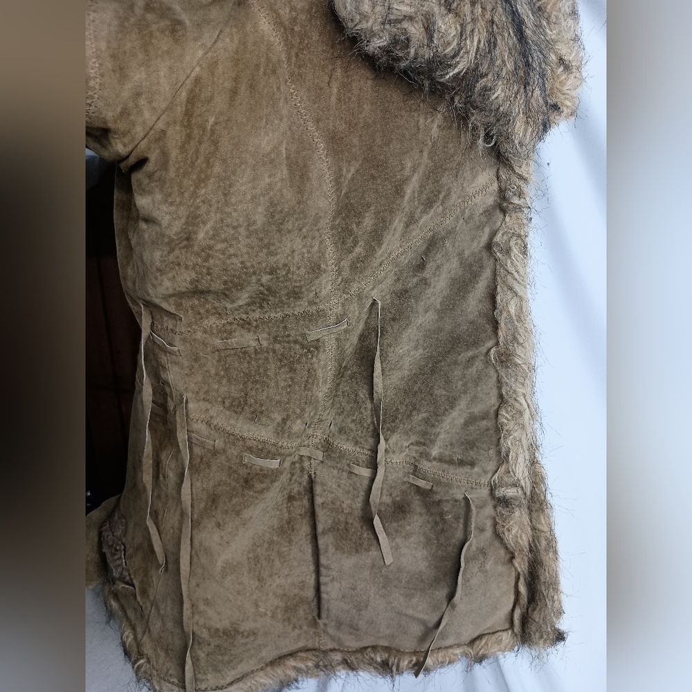 XOXO coatigan leather sherpa vintage brown Y2K‎  Winter Faux Fur Trimmed Jacket - Picture 9 of 12